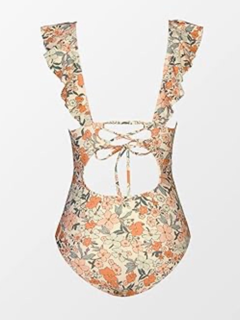 CUPSHE Floral Ruffle V-Neck One Piece Swimsuit - Cream & Orange M NWT - Picture 3 of 5